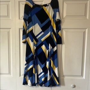Lauren Ralph Lauren Midi Geometric Blue & Yellow Dress